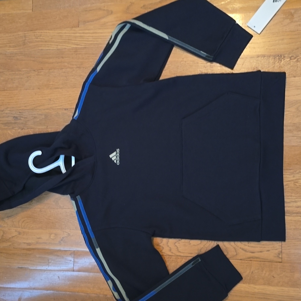 ADIDAS BRAND SIGNATURE BOYS BLACK PULLOVER HOODIE SWEATSHIRT SIZE MEDIUM 10/12
